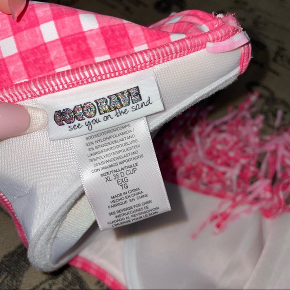 Coco Rave NWT! Sunbeam Demi Fringe Pink/White Plaid Bikini Top Size XL - Picture 10 of 13